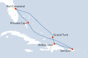 carte itinéraire croisière Caraïbes Bahamas 8 jours au départ du port de Port Canaveral