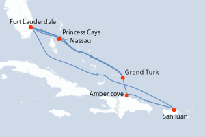 carte itinéraire croisière Caraïbes Bahamas 14 jours au départ du port de Fort Lauderdale