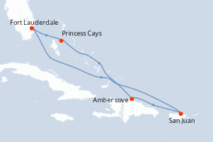 carte itinéraire croisière Caraïbes Bahamas 7 jours au départ du port de Fort Lauderdale