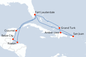 carte itinéraire croisière Caraïbes Bahamas 14 jours au départ du port de Fort Lauderdale