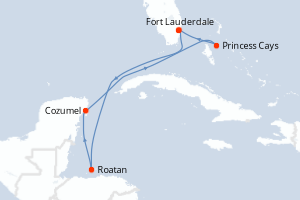 carte itinéraire croisière Caraïbes Bahamas 7 jours au départ du port de Fort Lauderdale