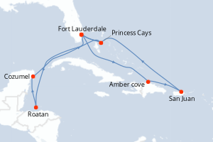 carte itinéraire croisière Caraïbes Bahamas 14 jours au départ du port de Fort Lauderdale