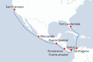 carte itinéraire croisière Amérique du Nord 16 jours au départ du port de Fort Lauderdale