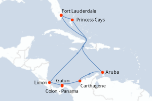 carte itinéraire croisière Caraïbes Bahamas 12 jours au départ du port de Fort Lauderdale