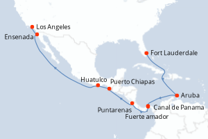 Carte de l'itinéraire de croisière Fort Lauderdale-Los Angeles d'une durée de 16 jours