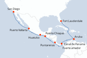 carte itinéraire croisière Transatlantique 16 jours au départ du port de Fort Lauderdale