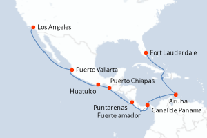 Carte de l'itinéraire de croisière Fort Lauderdale-Los Angeles d'une durée de 16 jours