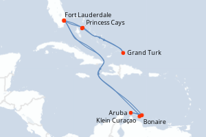 carte itinéraire croisière Caraïbes Bahamas 14 jours au départ du port de Fort Lauderdale