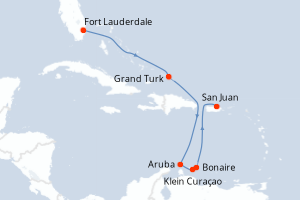 carte itinéraire croisière Caraïbes Bahamas 8 jours au départ du port de Fort Lauderdale