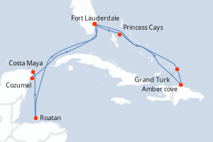 carte itinéraire croisière Caraïbes Bahamas 14 jours au départ du port de Fort Lauderdale