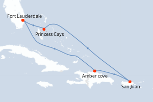carte itinéraire croisière Caraïbes Bahamas 7 jours au départ du port de Fort Lauderdale