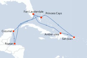 carte itinéraire croisière Caraïbes Bahamas 14 jours au départ du port de Fort Lauderdale