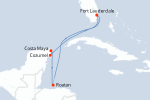 carte itinéraire croisière Caraïbes Bahamas 7 jours au départ du port de Fort Lauderdale