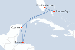 carte itinéraire croisière Caraïbes Bahamas 7 jours au départ du port de Fort Lauderdale