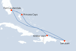 carte itinéraire croisière Caraïbes Bahamas 7 jours au départ du port de Fort Lauderdale