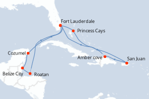 carte itinéraire croisière Caraïbes Bahamas 14 jours au départ du port de Fort Lauderdale