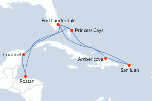 carte itinéraire croisière Caraïbes Bahamas 14 jours au départ du port de Fort Lauderdale