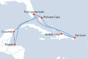 carte itinéraire croisière Caraïbes Bahamas 14 jours au départ du port de Fort Lauderdale