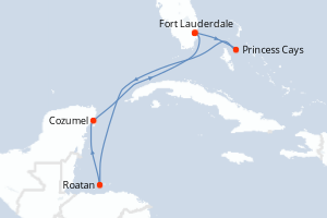 carte itinéraire croisière Caraïbes Bahamas 7 jours au départ du port de Fort Lauderdale
