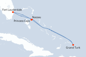 carte itinéraire croisière Caraïbes Bahamas 6 jours au départ du port de Fort Lauderdale