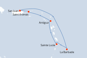 carte itinéraire croisière Caraïbes Bahamas 7 jours au départ du port de San Juan
