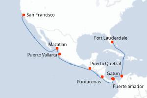 carte itinéraire croisière Transatlantique 17 jours au départ du port de San Francisco