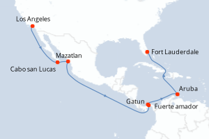 carte itinéraire croisière Caraïbes Bahamas 16 jours au départ du port de Los Angeles