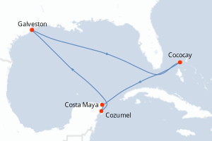 carte itinéraire croisière Caraïbes Mexique 8 jours au départ du port de Galveston