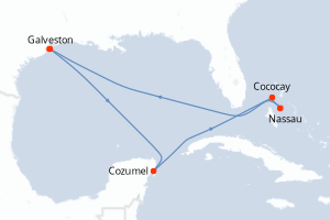 carte itinéraire croisière Caraïbes Mexique 8 jours au départ du port de Galveston