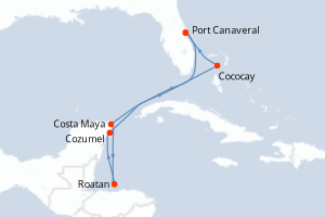 carte itinéraire croisière Caraïbes Bahamas 7 jours au départ du port de Port Canaveral