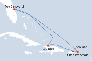 carte itinéraire croisière Caraïbes Bahamas 7 jours au départ du port de Port Canaveral