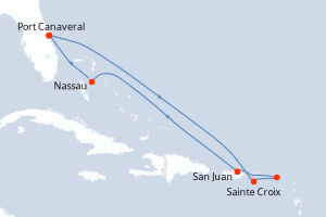 carte itinéraire croisière Caraïbes Bahamas 8 jours au départ du port de Port Canaveral