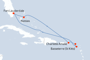 carte itinéraire croisière Caraïbes Bahamas 8 jours au départ du port de Fort Lauderdale
