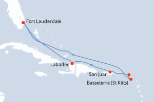 carte itinéraire croisière Caraïbes Bahamas 8 jours au départ du port de Fort Lauderdale