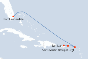 carte itinéraire croisière Caraïbes Bahamas 5 jours au départ du port de Fort Lauderdale