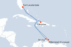 carte itinéraire croisière Caraïbes Bahamas 8 jours au départ du port de Fort Lauderdale