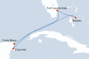 carte itinéraire croisière Caraïbes Bahamas 6 jours au départ du port de Fort Lauderdale