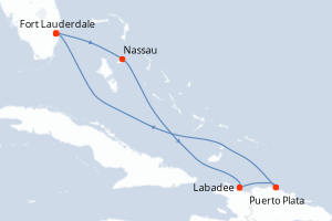 carte itinéraire croisière Caraïbes Bahamas 6 jours au départ du port de Fort Lauderdale