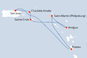 carte itinéraire croisière Caraïbes Bahamas 7 jours au départ du port de San Juan