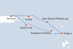 carte itinéraire croisière Caraïbes Bahamas 7 jours au départ du port de San Juan