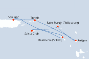 carte itinéraire croisière Caraïbes Bahamas 7 jours au départ du port de San Juan