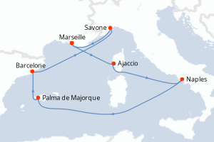 carte itinéraire croisière Méditerranée 7 jours au départ du port de Marseille