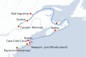 carte itinéraire croisière Amérique du Nord 12 jours au départ du port de Bayonne (New Jersey)