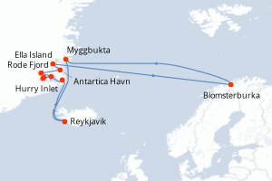 Carte de l'itinéraire de croisière Reykjavik-Reykjavik d'une durée de 14 jours