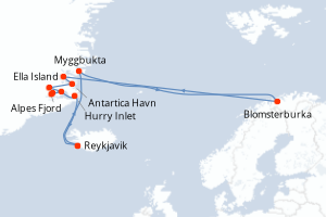 Carte de l'itinéraire de croisière Reykjavik-Reykjavik d'une durée de 12 jours
