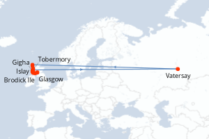 Carte de l'itinéraire de croisière Glasgow-Colonsay d'une durée de 10 jours