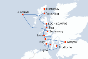 Carte de l'itinéraire de croisière Glasgow-Iona d'une durée de 10 jours