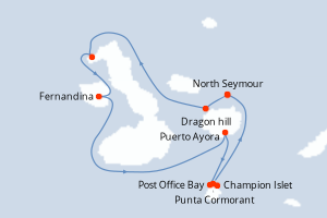 Carte de l'itinéraire de croisière North Seymour-North Seymour d'une durée de 10 jours