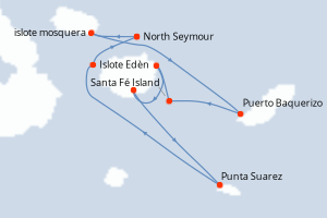 Carte de l'itinéraire de croisière North Seymour-North Seymour d'une durée de 6 jours