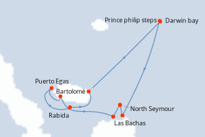 Carte de l'itinéraire de croisière North Seymour-North Seymour d'une durée de 4 jours